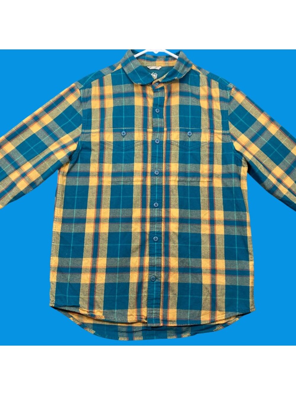 REI Co-Op Mens Yellow & Green Plaid Button-Up Shirt Long Sleeve SZ Small Outdoor